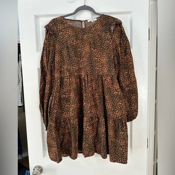 WAYF Womens Velma Animal Print Ruffled Babydoll Dress Sz L - Picture 3 of 9